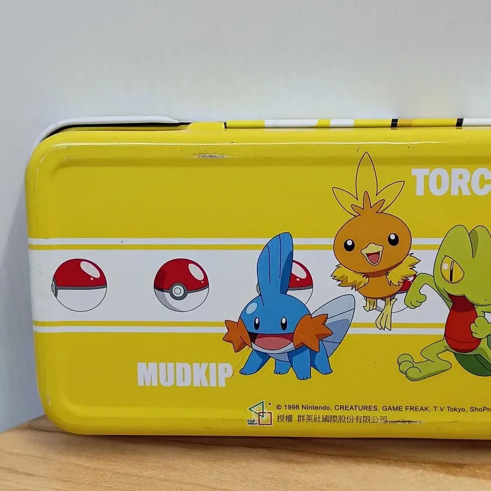 Pokemon Pencil Case Tin Yellow 1998 Pikachu Mudkip Torchic Treecko RARE